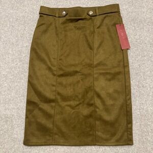 Love‎ Scarlett Faux Suede Pencil Skirt Soft Olive Green Midi Small NWT Fall